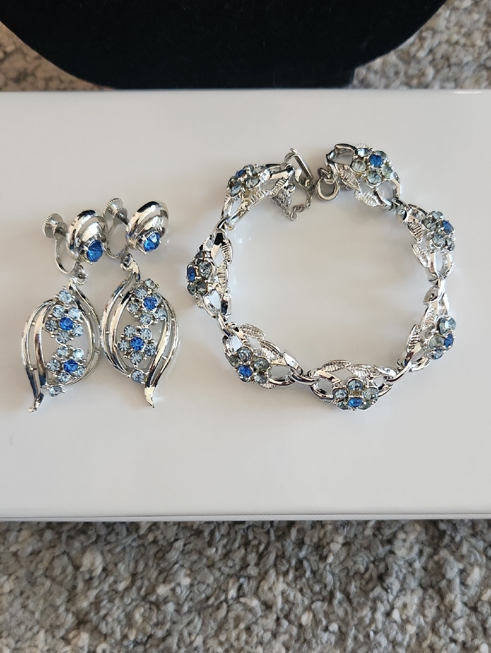 Coro Silver-Tone Blue Crystal Bracelet and Clip-On Earrings‎ Set
